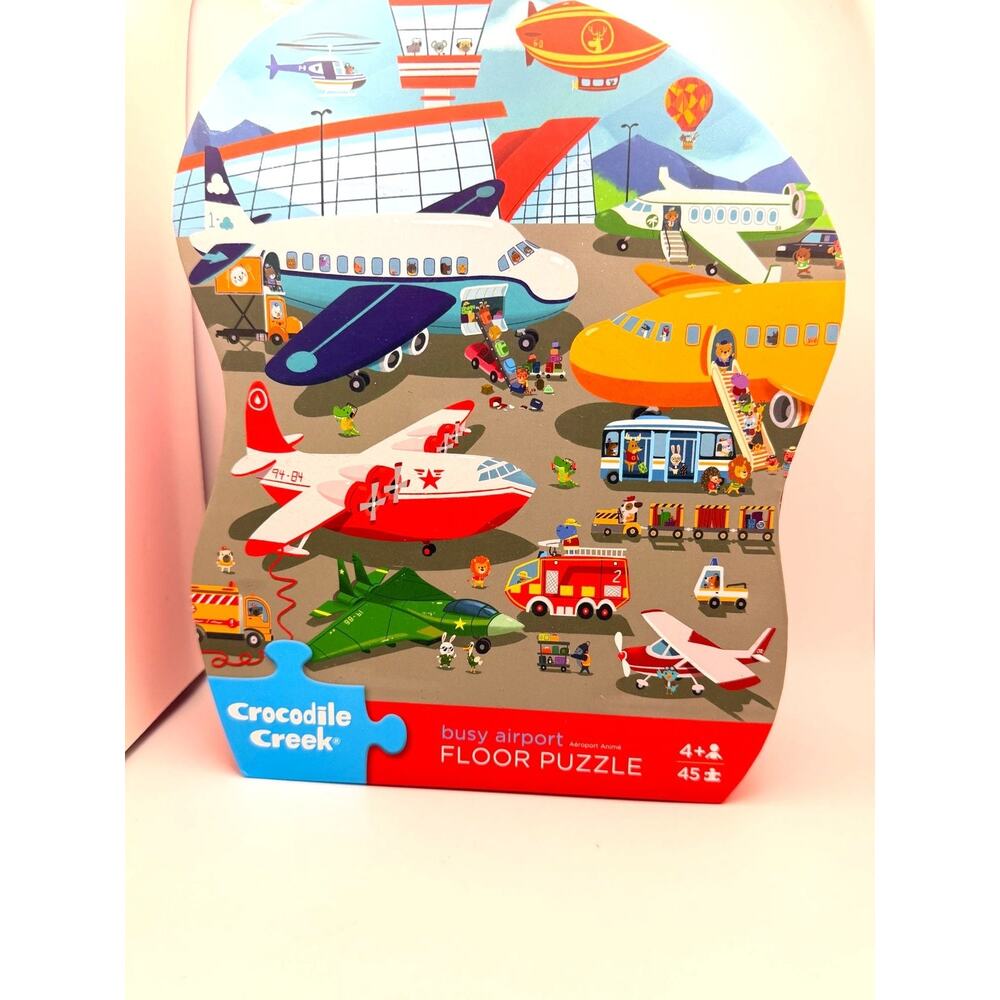 Crocodile Creek Busy Airport Floor Puzzle 45 Pieces Ages 4+ 16" x 20" Bright & E